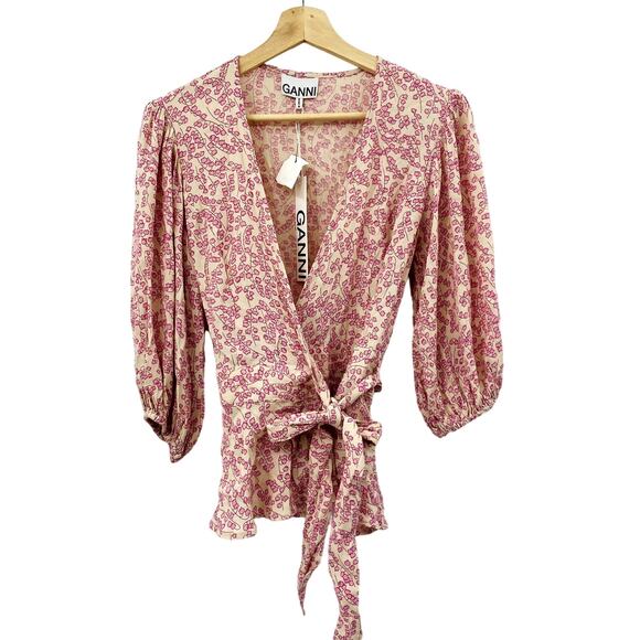 GANNI pink floral wrap blouse - Picture 2 of 6